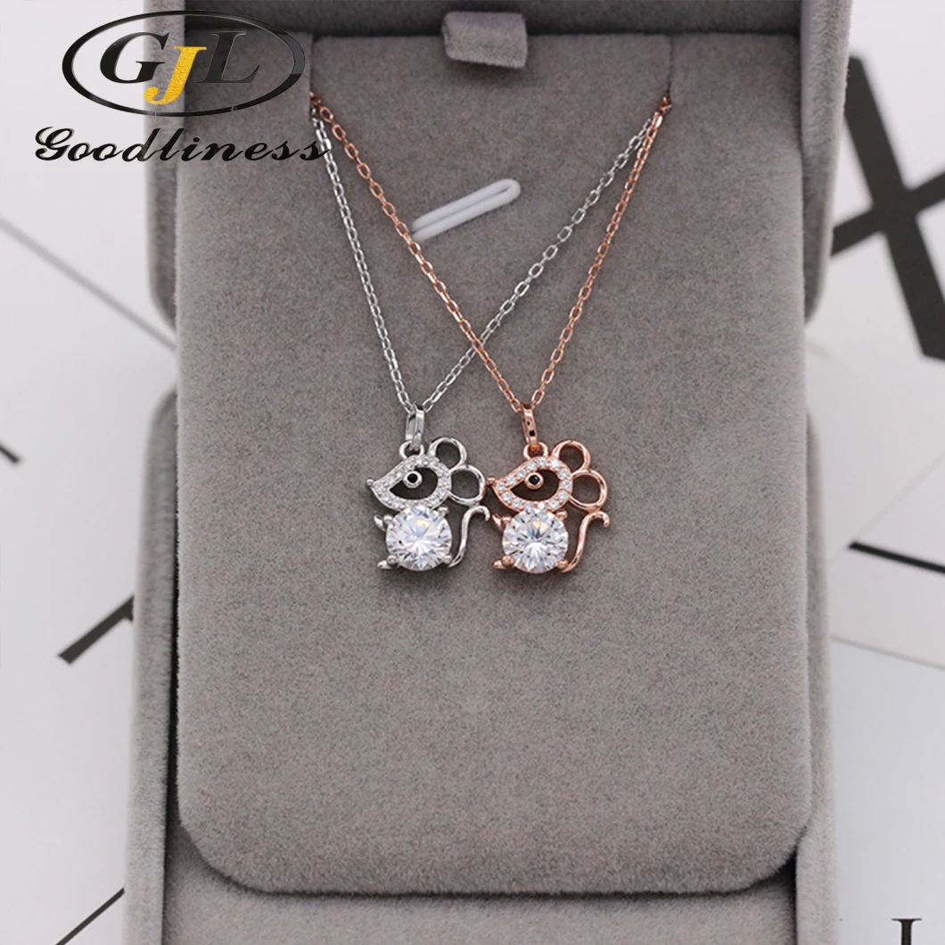 Minimalist Minnie Mouse Pendant Rose Gold Chain Diamond Zodiac Necklace